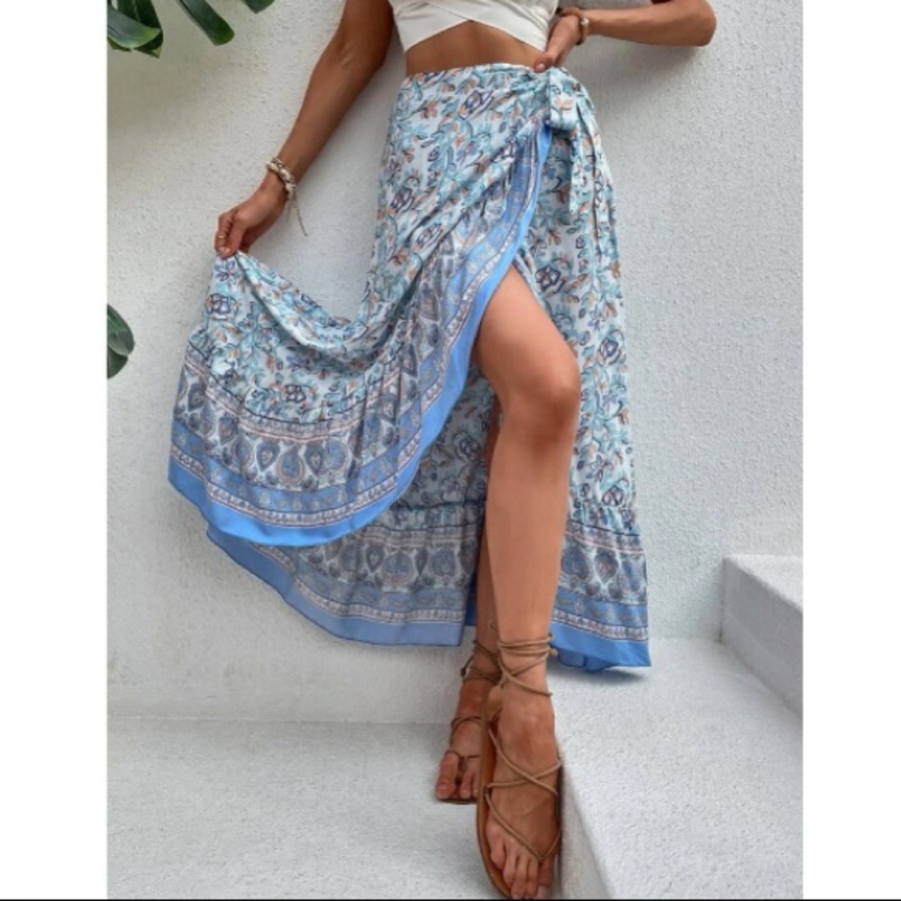 Boho floral print ruffle hem maxi skirt - Picture 4 of 7